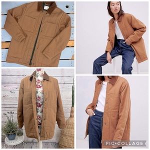 ASOS Design Oversized Denim Wadded Jacket with Cord Collar in Camel US 6